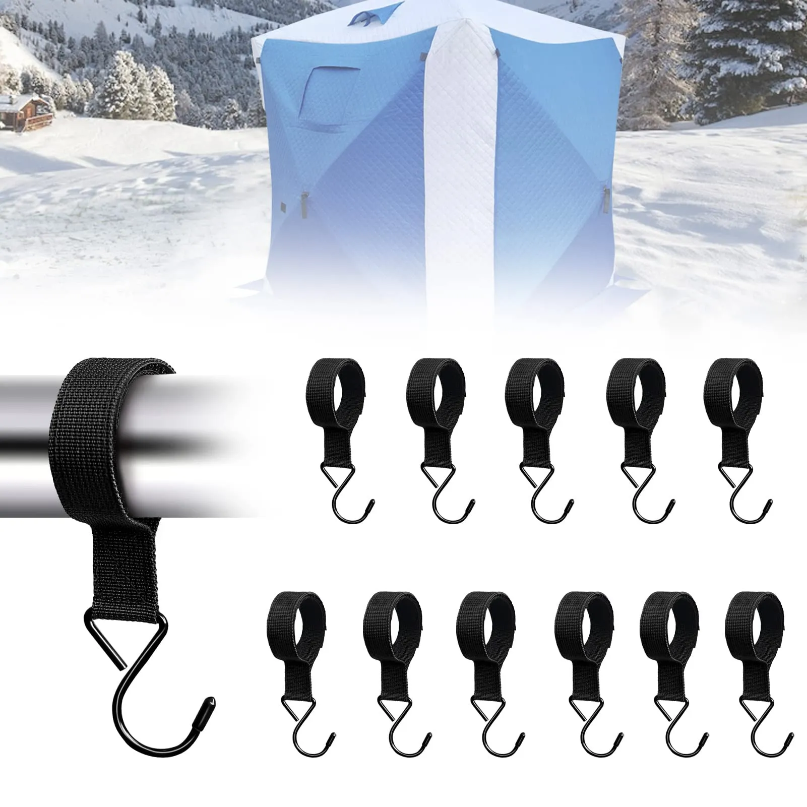 12Pcs Ice Fishing Shelter Coat Hooks, Heavy Duty Ice Fishing Shelters Hooks Accessory Hanger for Ice Fishing Tent, Outdoor Camping, Hunting Blinds, Hanging Storage Fishing&Hunting Accessories