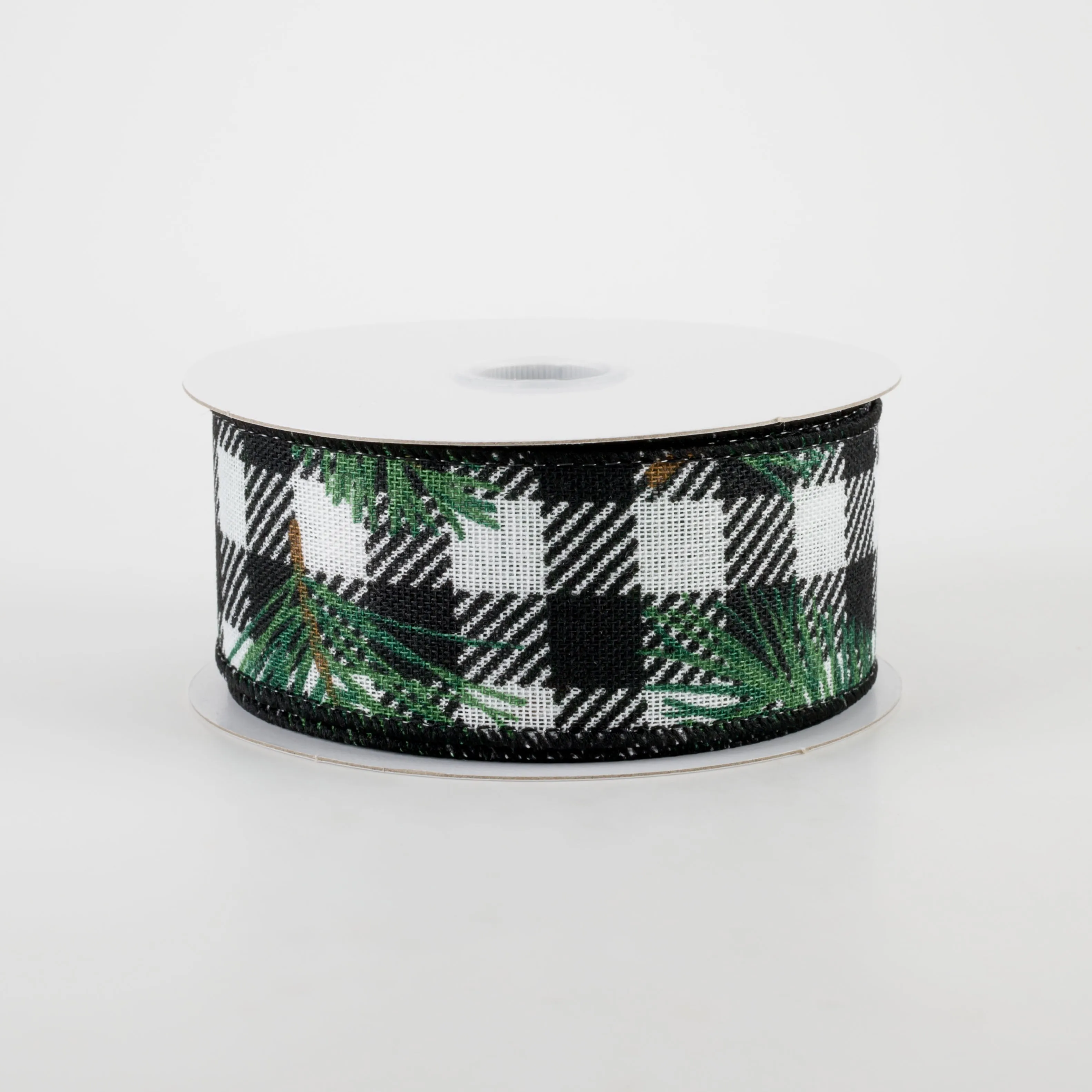 1.5" Black & White Buffalo Plaid Pine Needle Ribbon (10 Yards)