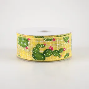 1.5" Fuchsia Flower Cactus Ribbon: Yellow (10 Yards)