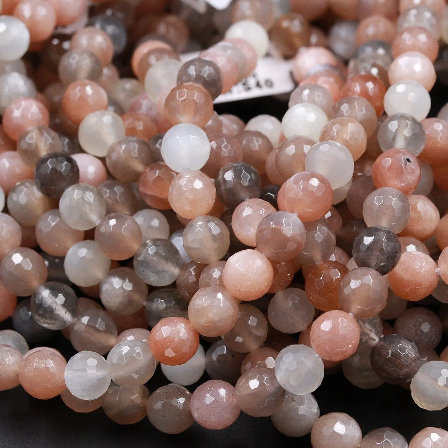 AA Faceted Multicolor Natural Creamy Peach Gray Moonstone 8mm Faceted Round Beads High Quality Micro Faceted Sparkling Gemstone 16" Strand