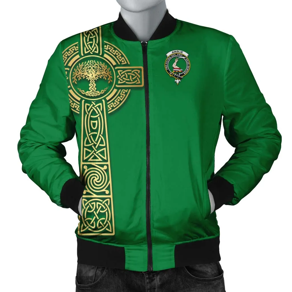 Ainslie Clan Bomber Jacket with Golden Celtic Tree Of Life