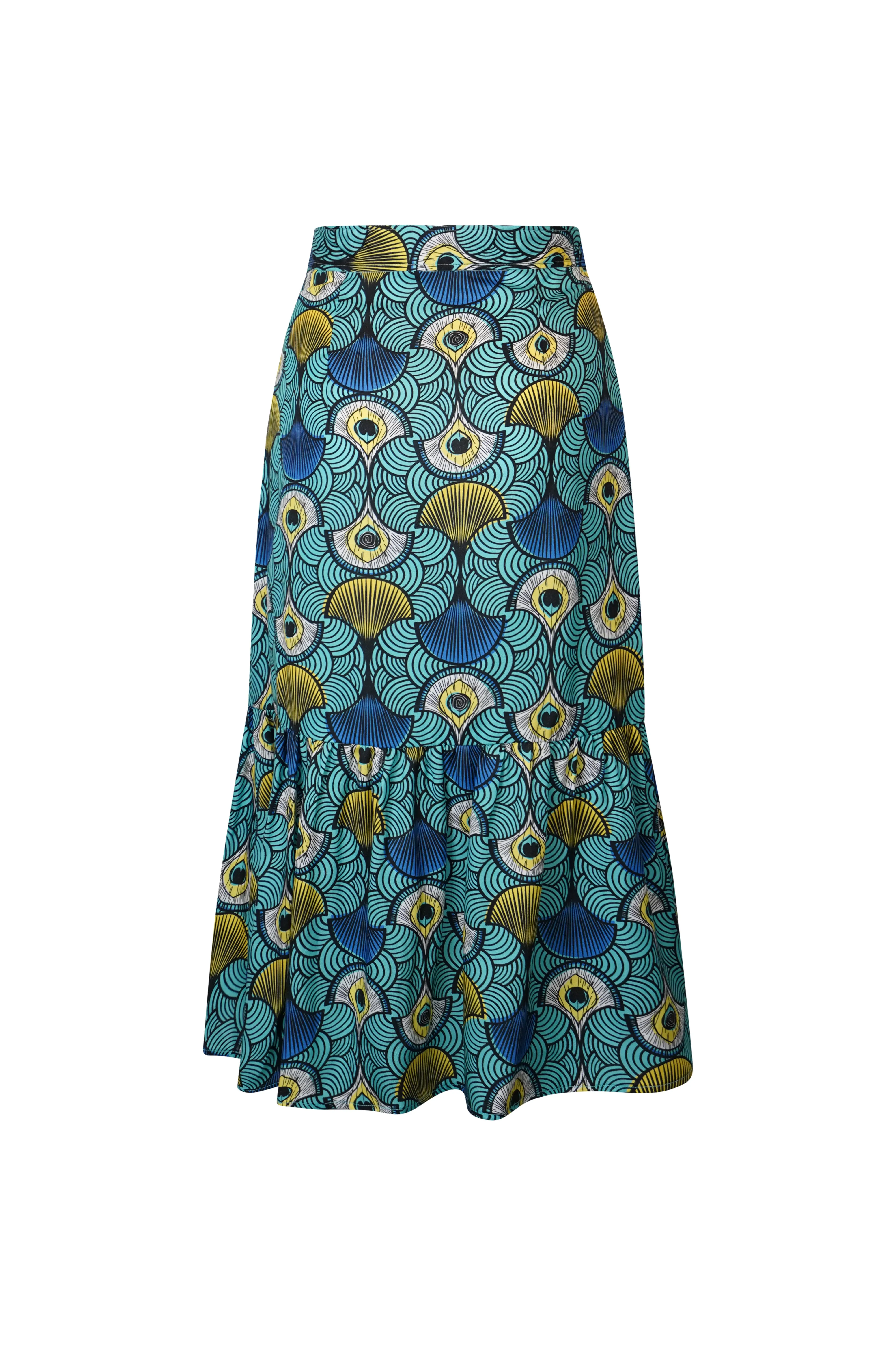 Ajah Flounce Hem Pencil Skirt - Teal Ewa Naibu - OA OG Print