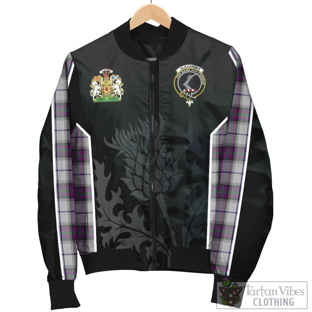 Alexander of Menstry Dress Tartan Bomber Jacket with Family Crest and Scottish Thistle Vibes Sport Style