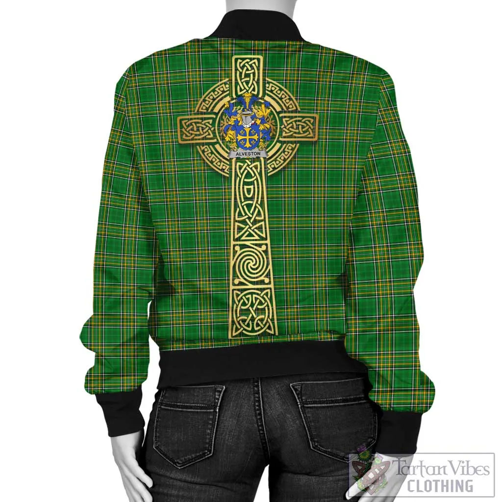 Alveston Irish Clan Tartan Bomber Jacket with Coat of Arms Celtic Tree of Life Style