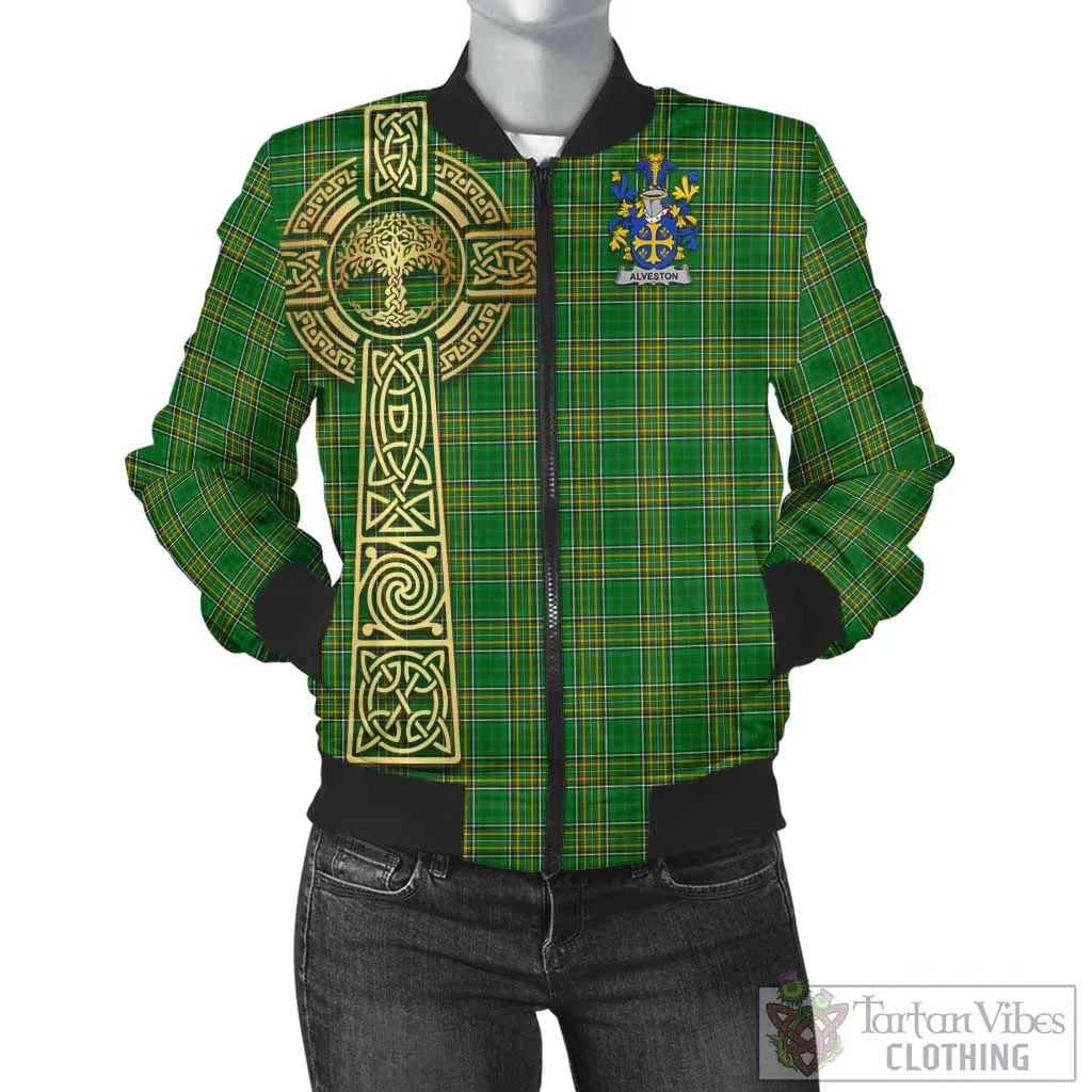 Alveston Irish Clan Tartan Bomber Jacket with Coat of Arms Celtic Tree of Life Style