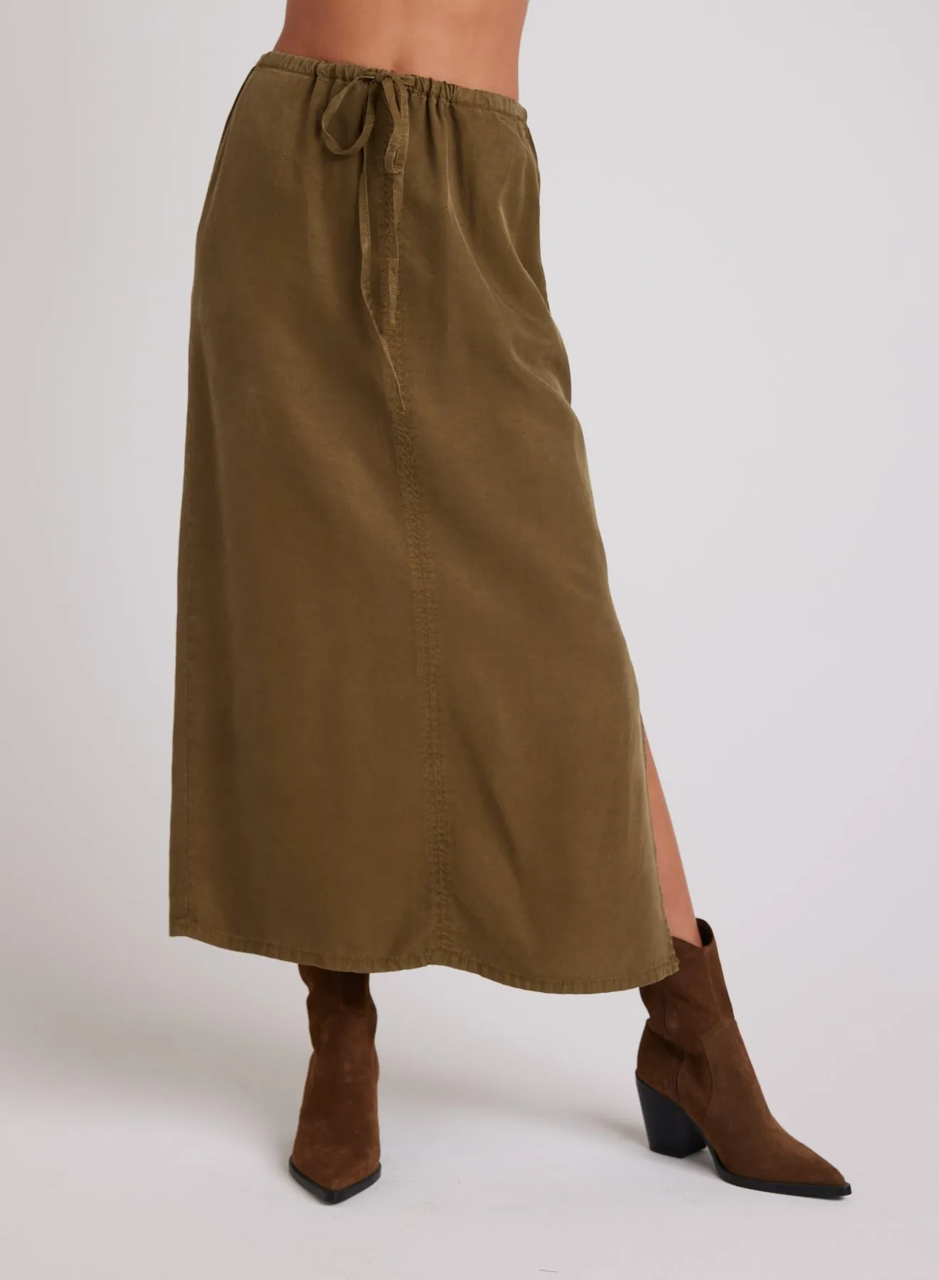 Ana Side Slit Skirt - Basil Green