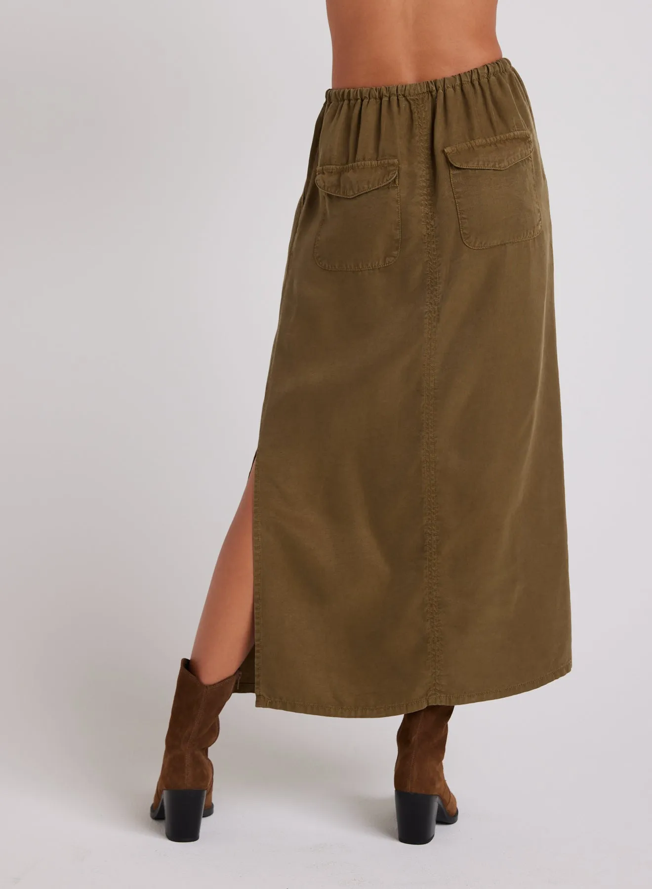 Ana Side Slit Skirt - Basil Green