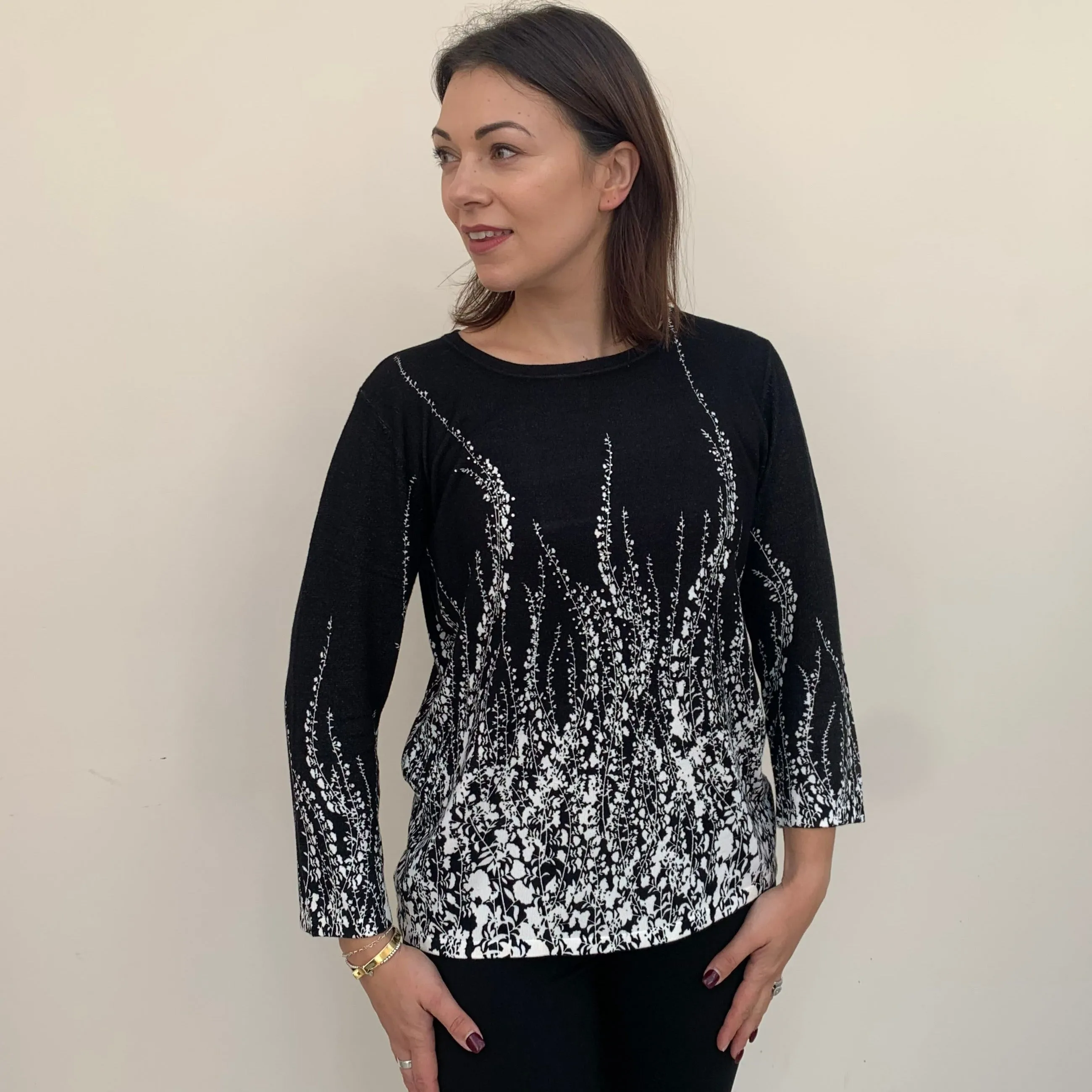 Anonymous Black Floral Jumper with Sparkle