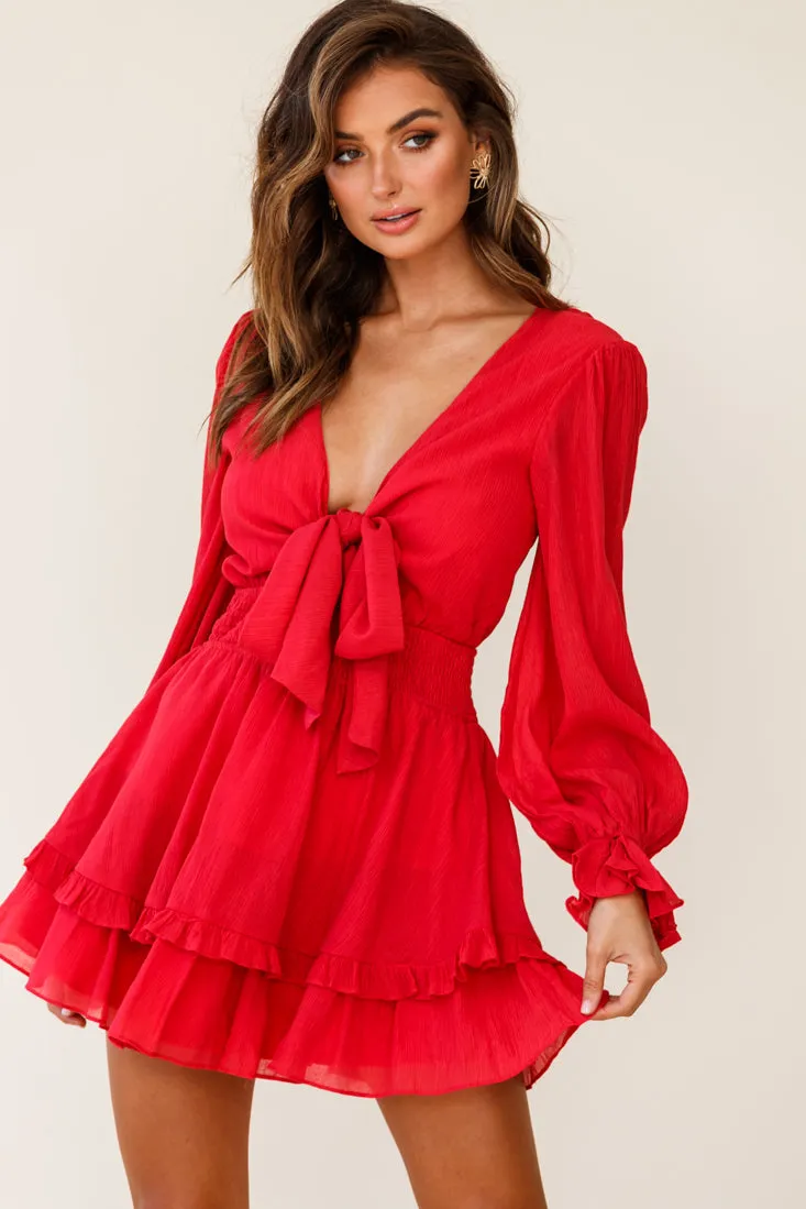 Anthea Bow-Tie Front Layered Frill Dress Red