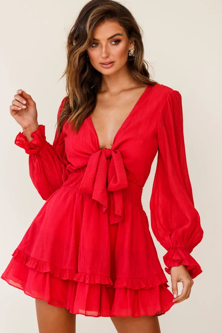 Anthea Bow-Tie Front Layered Frill Dress Red