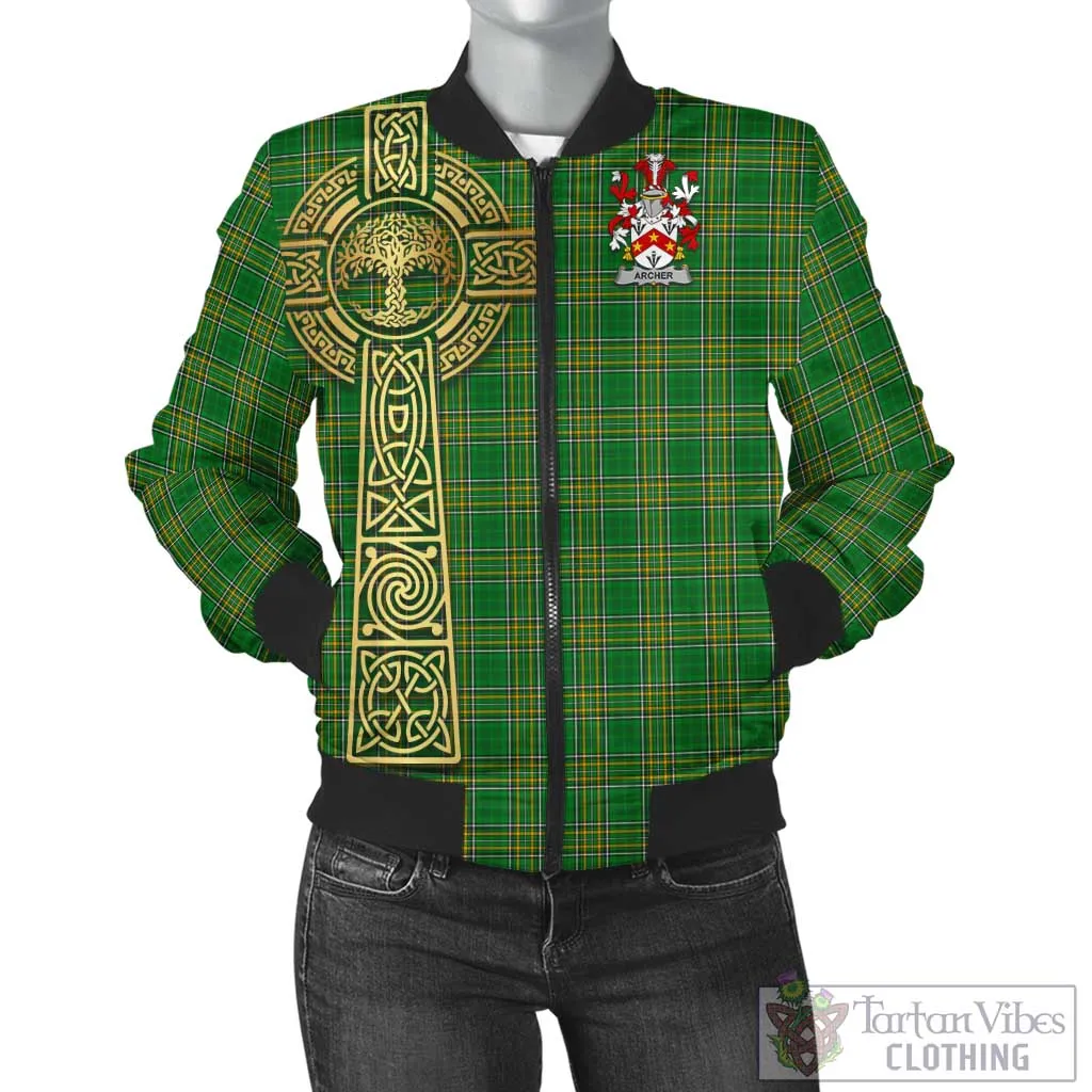 Archer Irish Clan Tartan Bomber Jacket with Coat of Arms Celtic Tree of Life Style