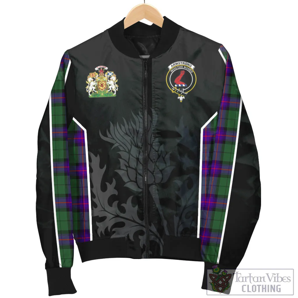 Armstrong Modern Tartan Bomber Jacket with Family Crest and Scottish Thistle Vibes Sport Style