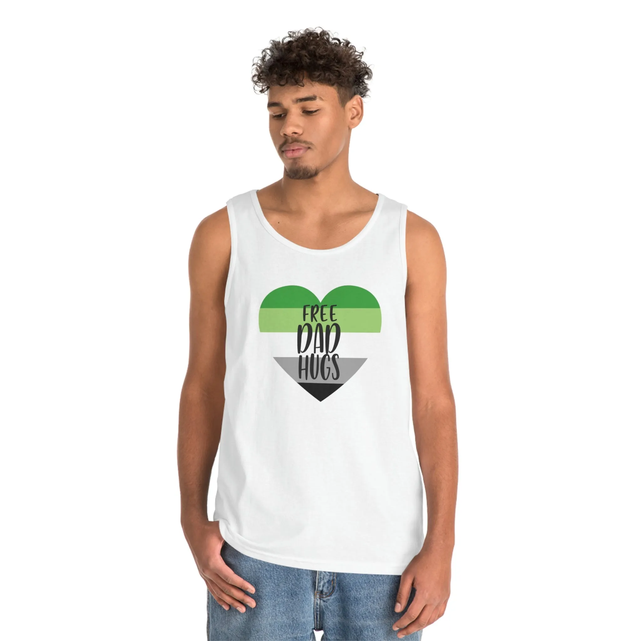 Aromantic Pride Flag Heavy Cotton Tank Top Unisex Size - Free Dad Hugs