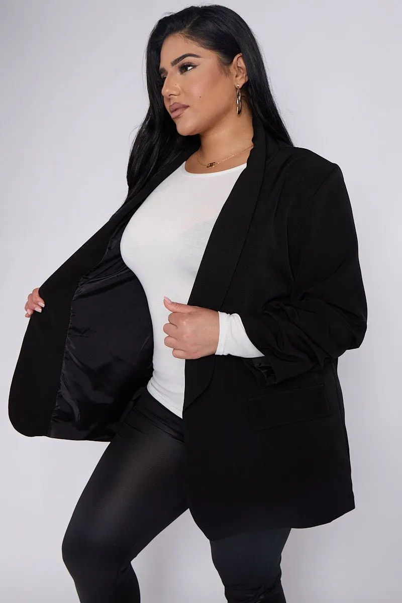 Bailey PLUS SIZE Black Ruffle Sleeve Detail Blazer With Pocket Detail