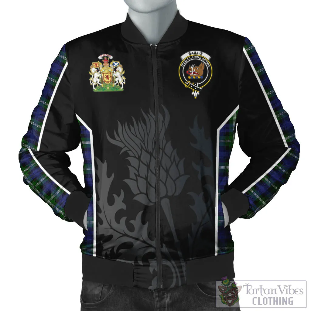 Baillie (Bailey) Tartan Bomber Jacket with Family Crest and Scottish Thistle Vibes Sport Style