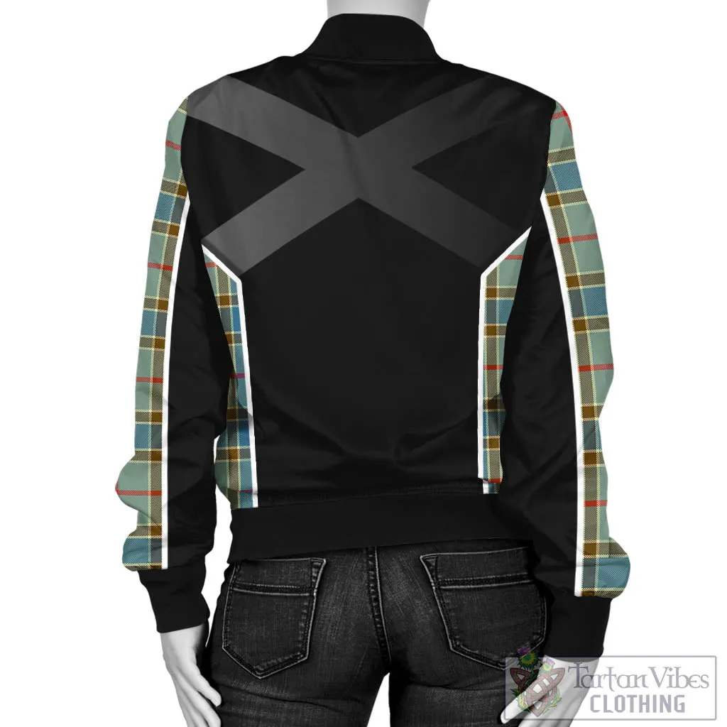 Balfour Blue Tartan Bomber Jacket with Family Crest and Scottish Thistle Vibes Sport Style