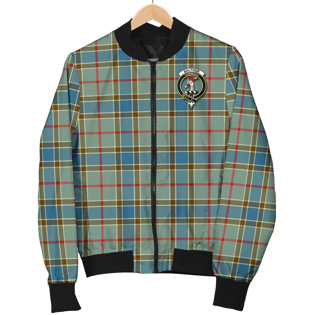 Balfour Blue Tartan Bomber Jacket with Family Crest