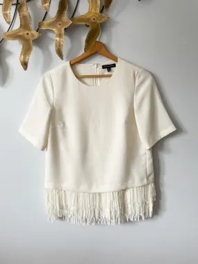 Banana Republic White Structured Top with Fringe Hem - S/M