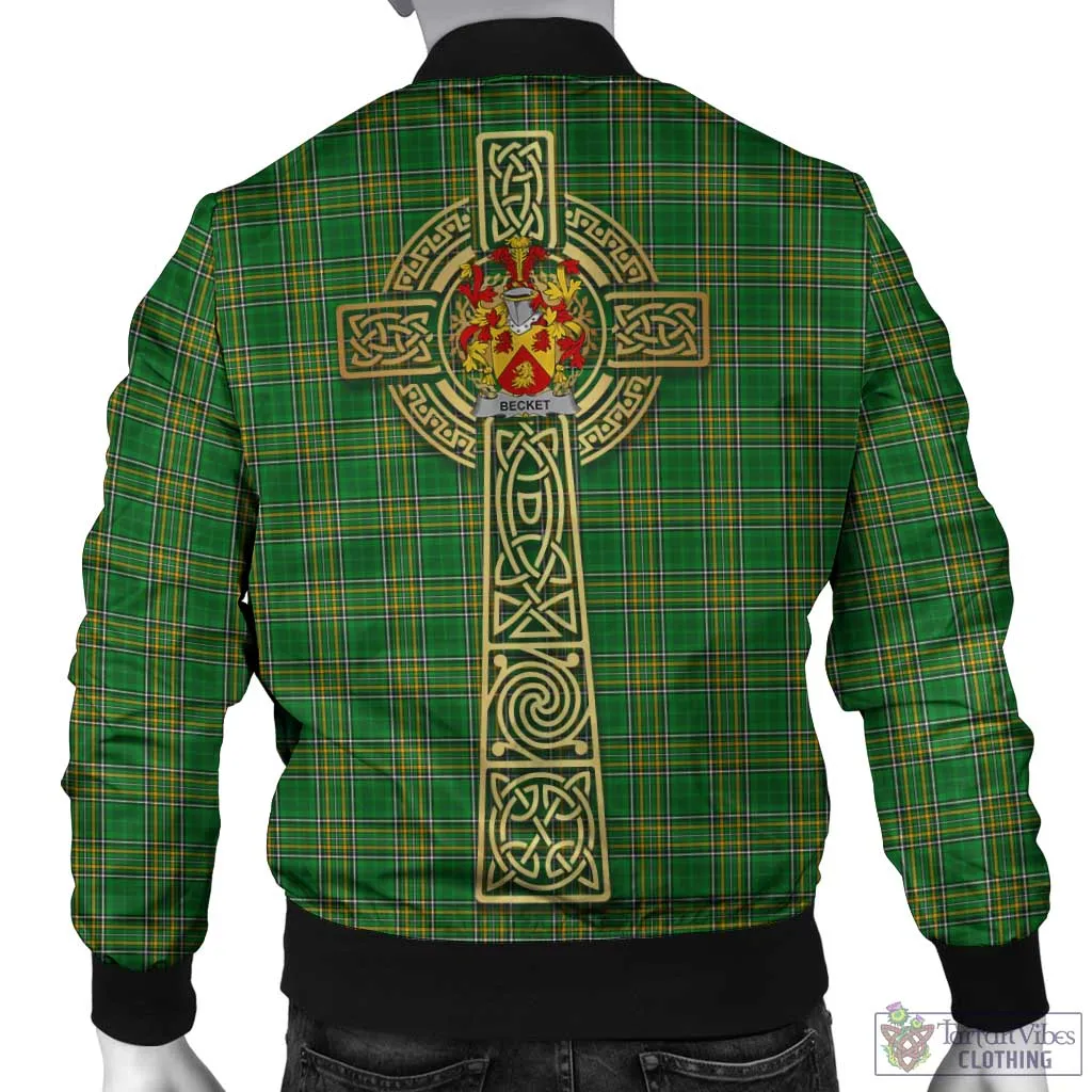 Becket Irish Clan Tartan Bomber Jacket with Coat of Arms Celtic Tree of Life Style