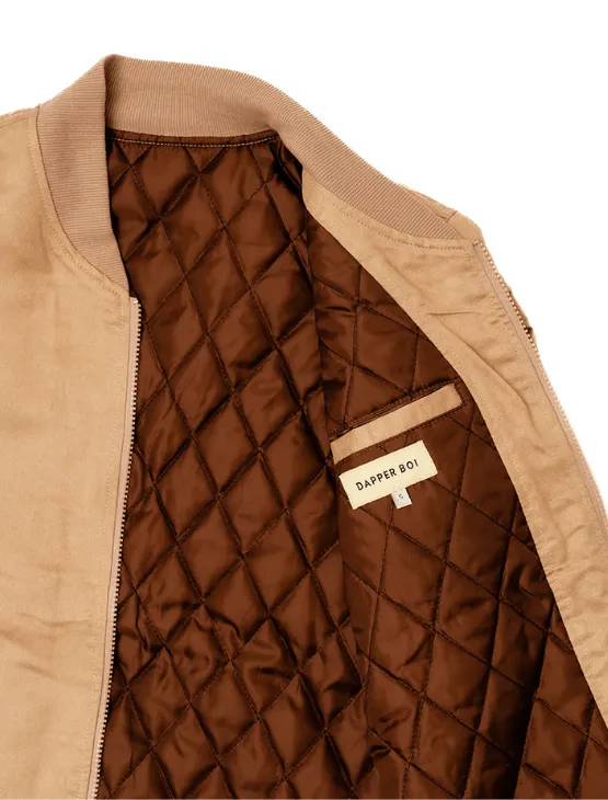 Beige Microfiber Suede Bomber Jacket