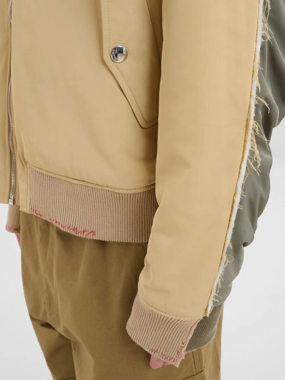 Beige Twill Bomber Jacket with Contrast Back