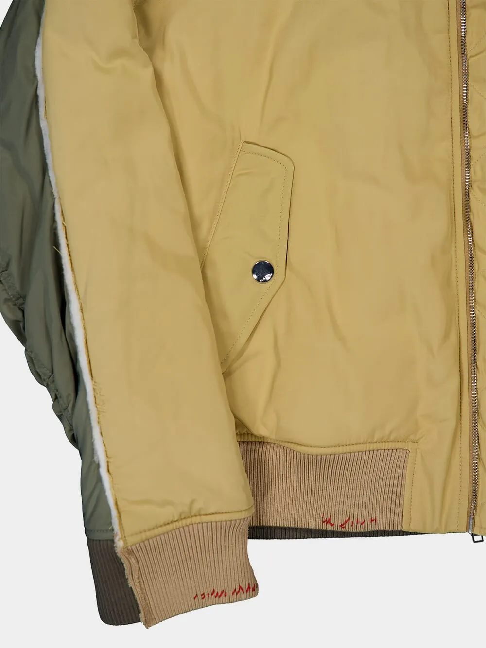 Beige Twill Bomber Jacket with Contrast Back