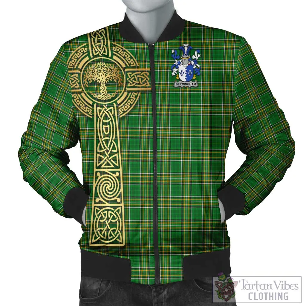 Bermingham Irish Clan Tartan Bomber Jacket with Coat of Arms Celtic Tree of Life Style