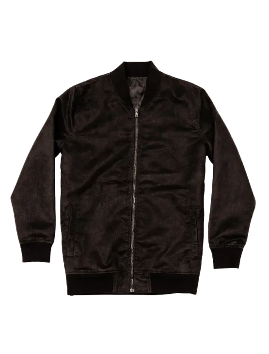 Black Microfiber Suede Bomber Jacket