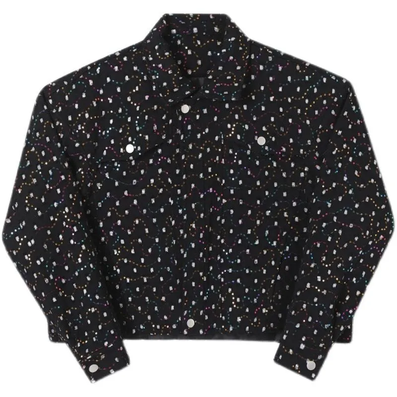 Black Rainbow Embroidery Sequin Short Jacket