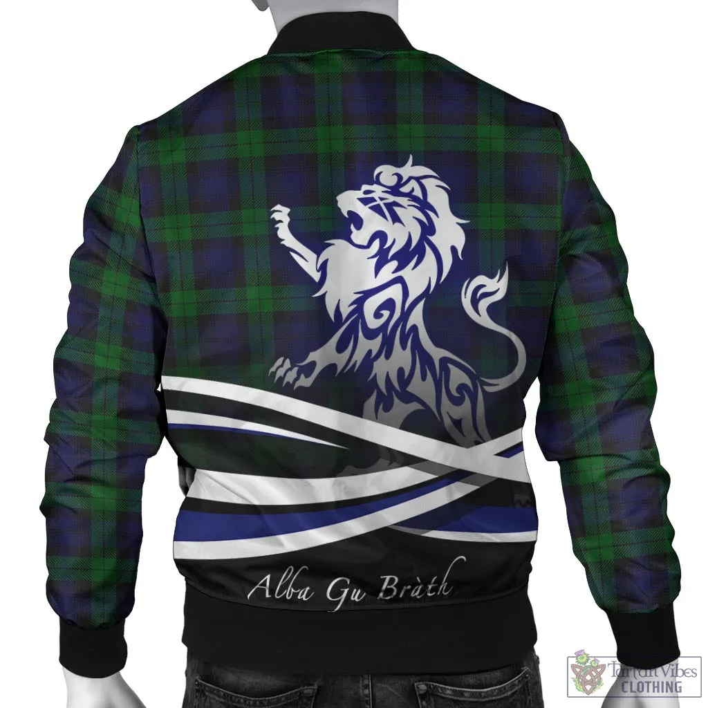 Black Watch Tartan Bomber Jacket with Alba Gu Brath Regal Lion Emblem