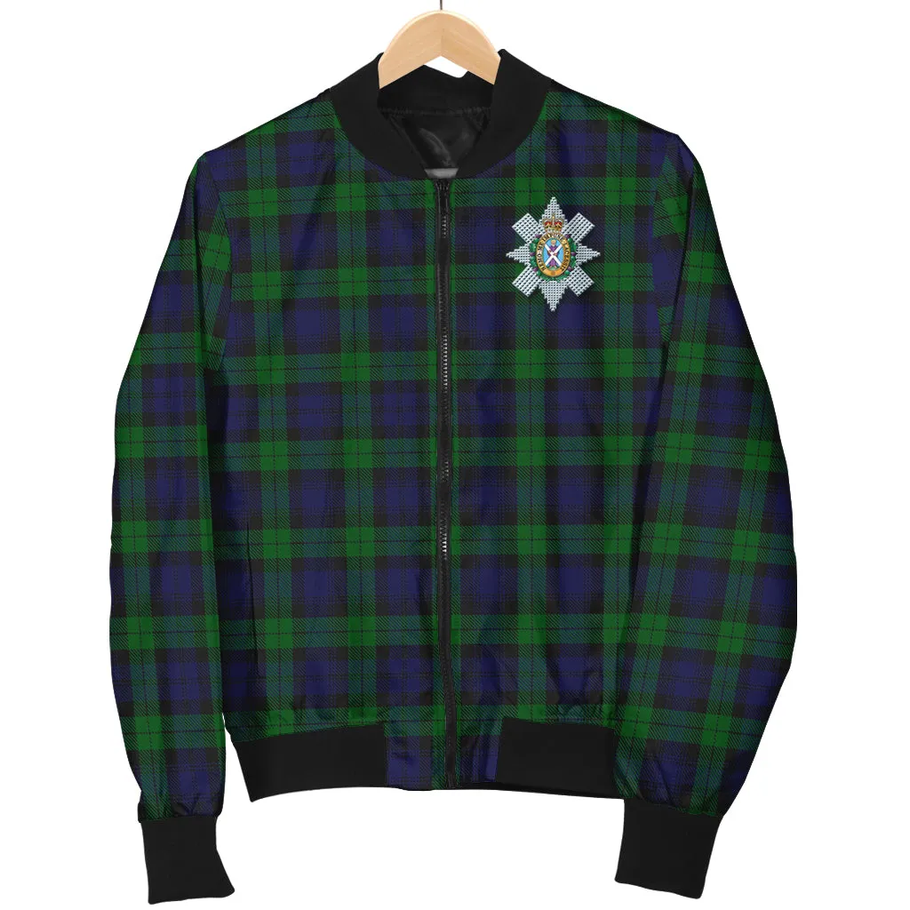 Black Watch Tartan Bomber Jacket with Family Crest