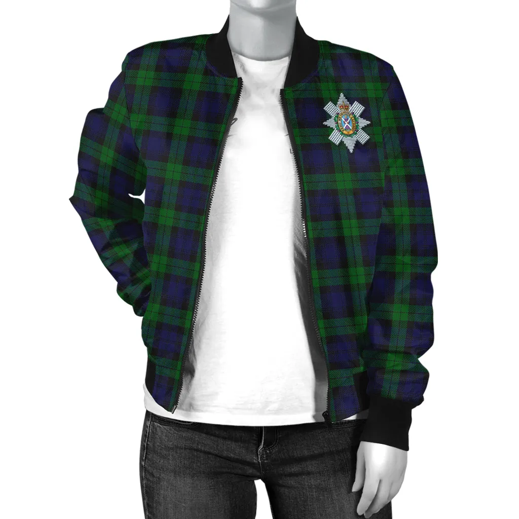 Black Watch Tartan Bomber Jacket with Family Crest