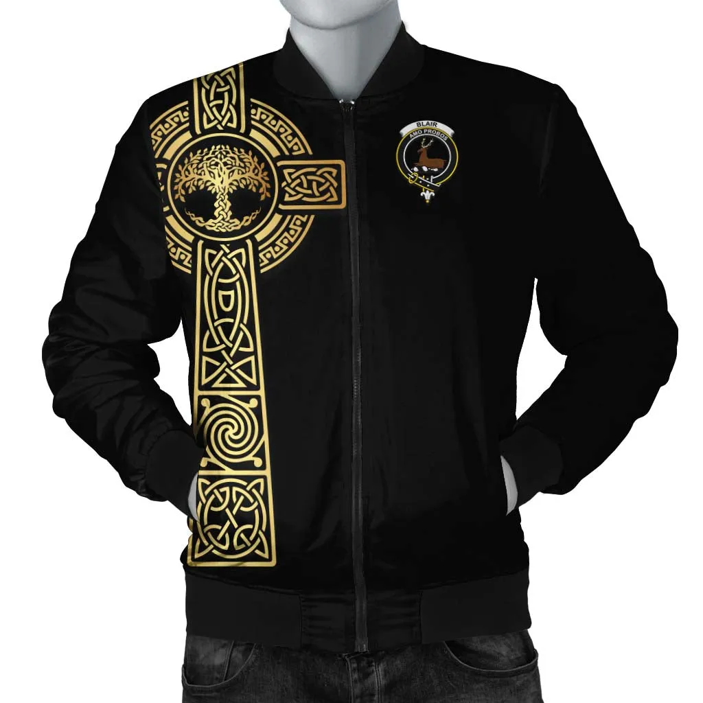 Blair Clan Bomber Jacket with Golden Celtic Tree Of Life