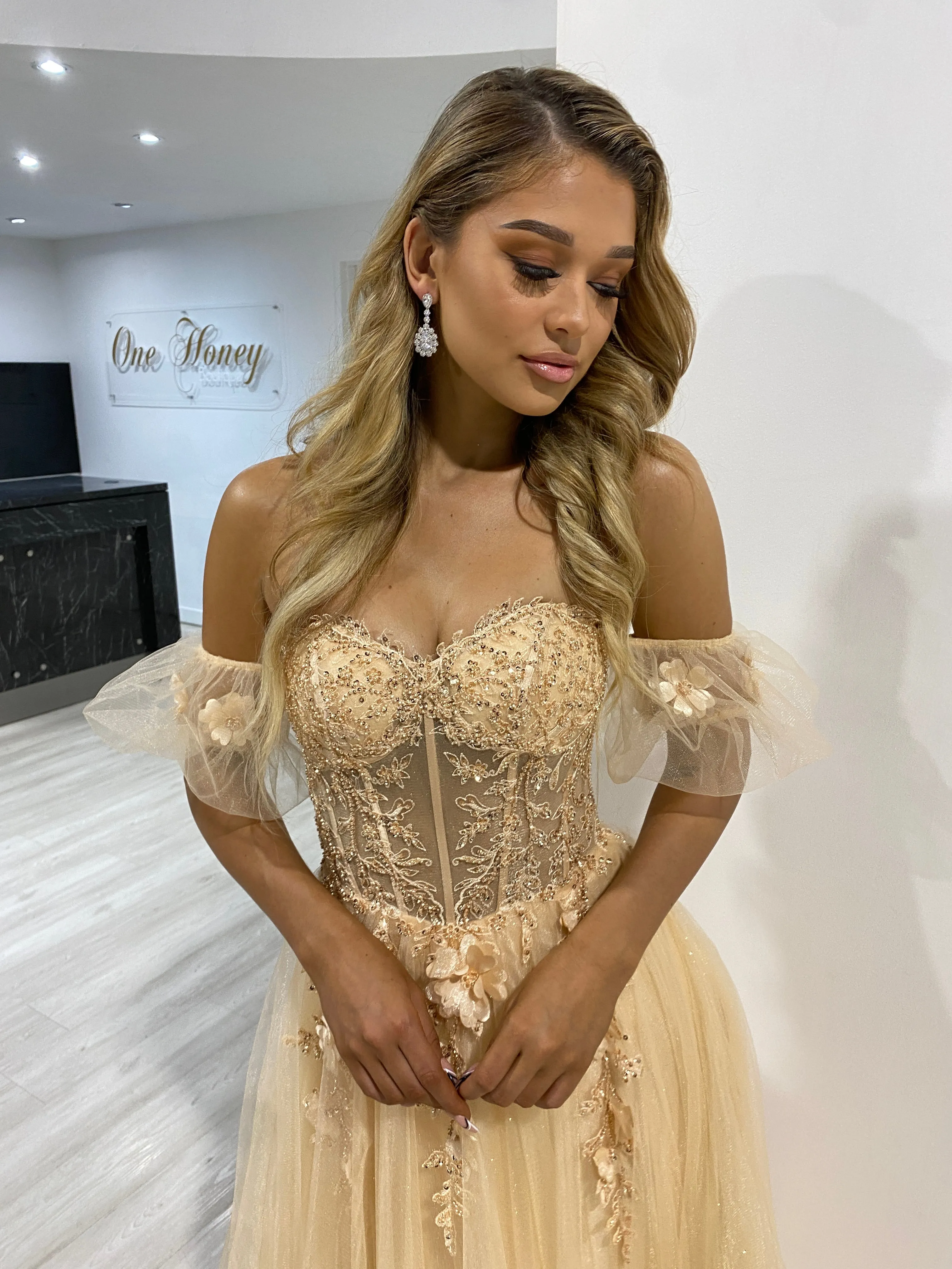 BLOOM Bustier Lace Applique Romantic Tulle Formal Dress