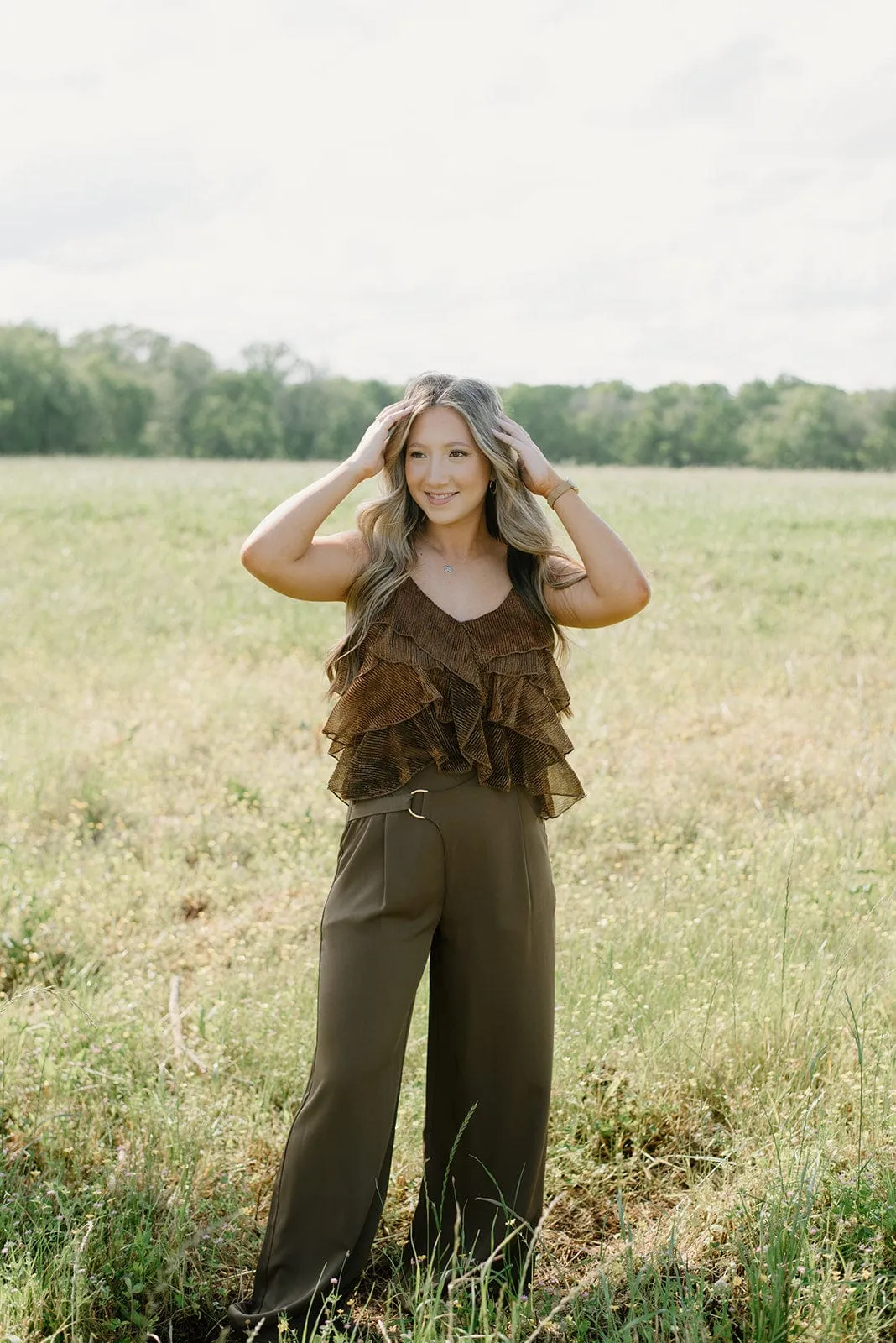 Brown Glitz Ruffle Sleeveless Top