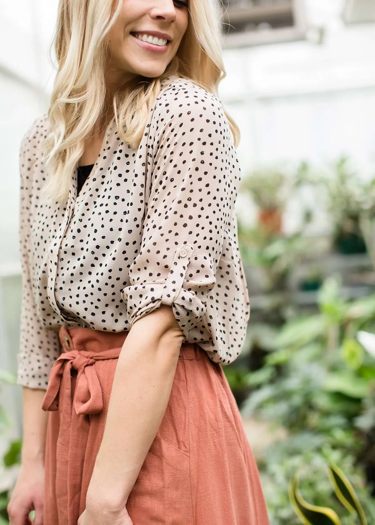 Brush Dot Button Up Top-FINAL SALE