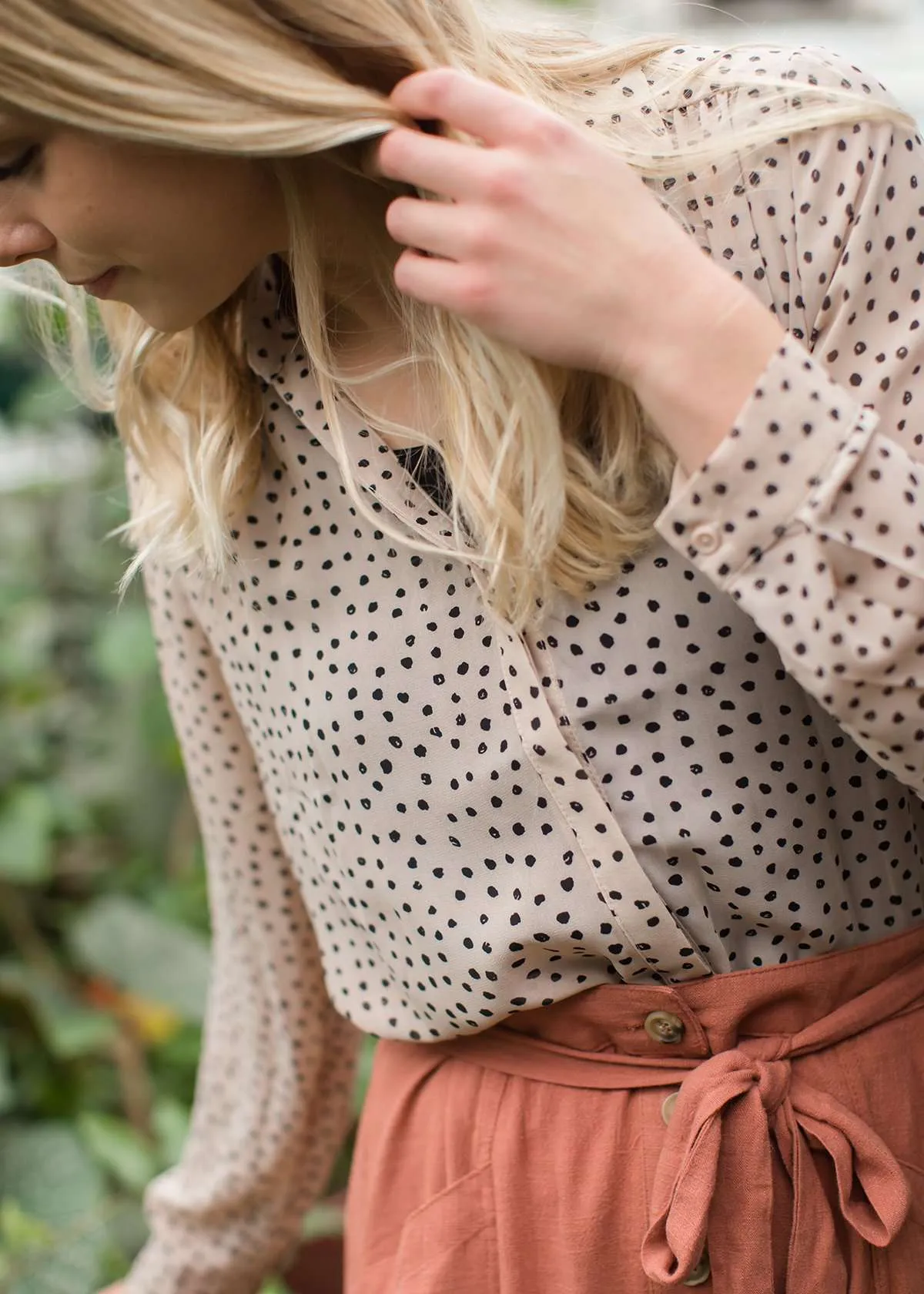 Brush Dot Button Up Top-FINAL SALE