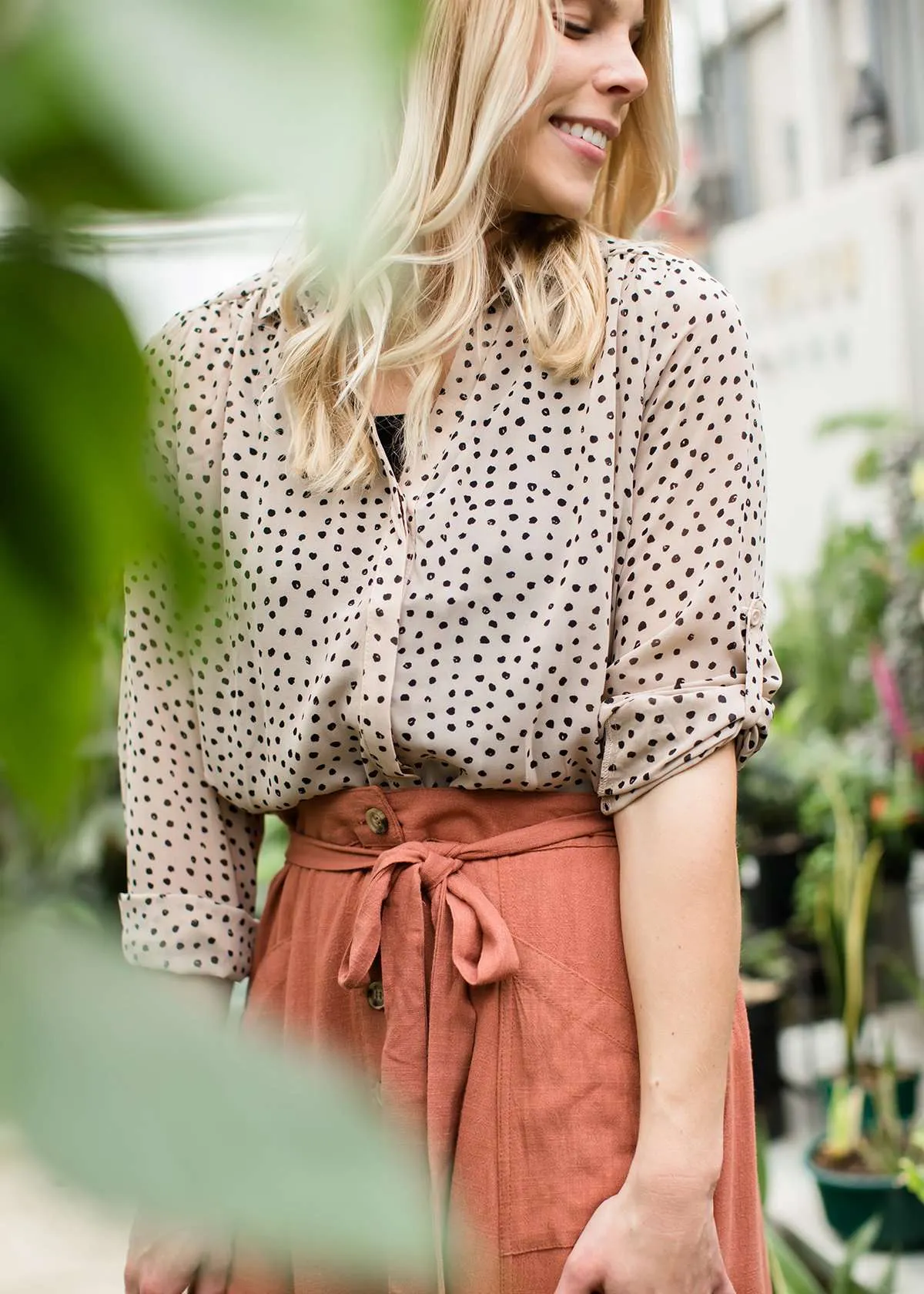 Brush Dot Button Up Top-FINAL SALE