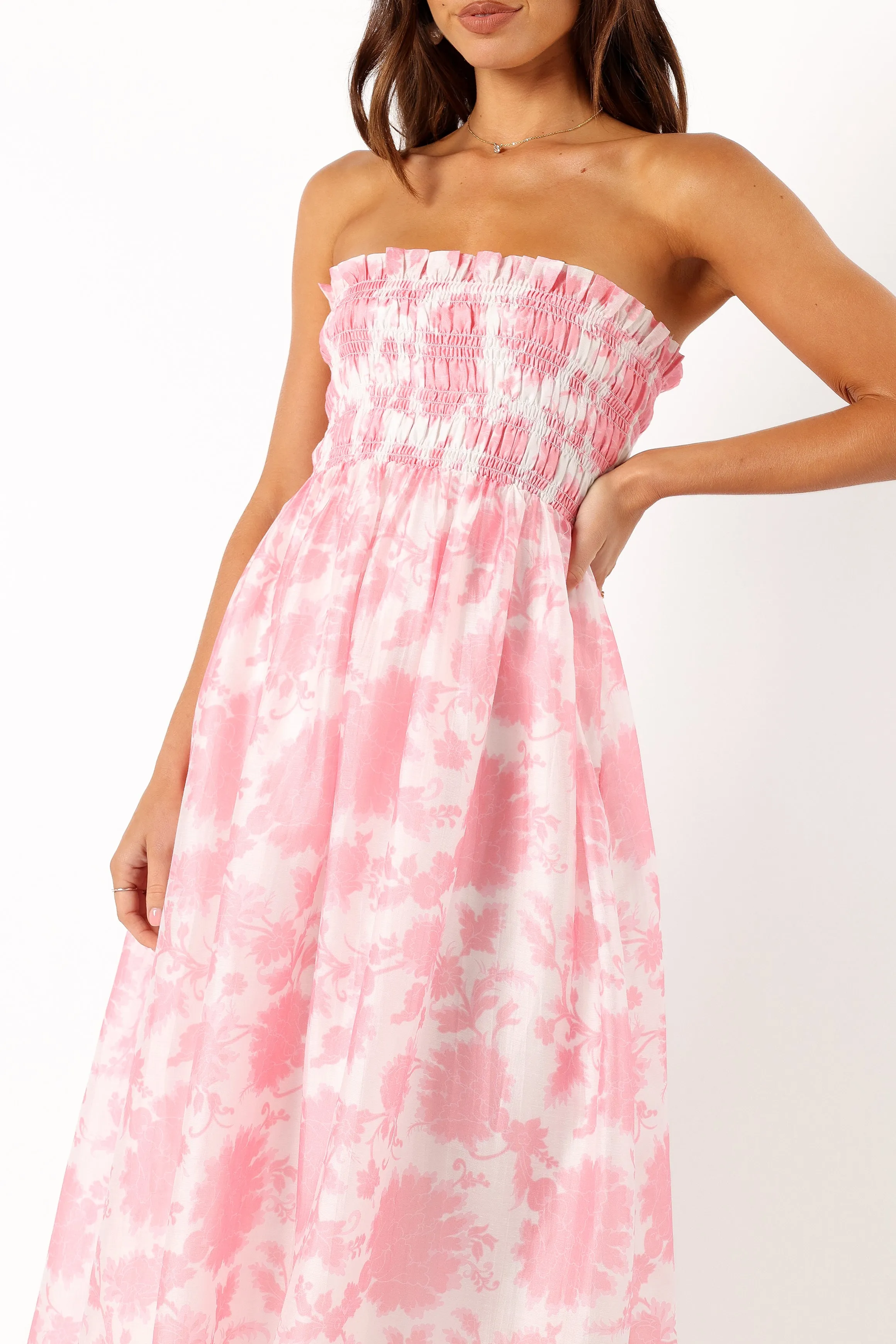 Carter Strapless Midi Dress - Pink Floral