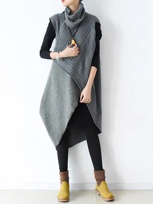 Casual Vintage Knitting High-Neck Sleeveless Dress