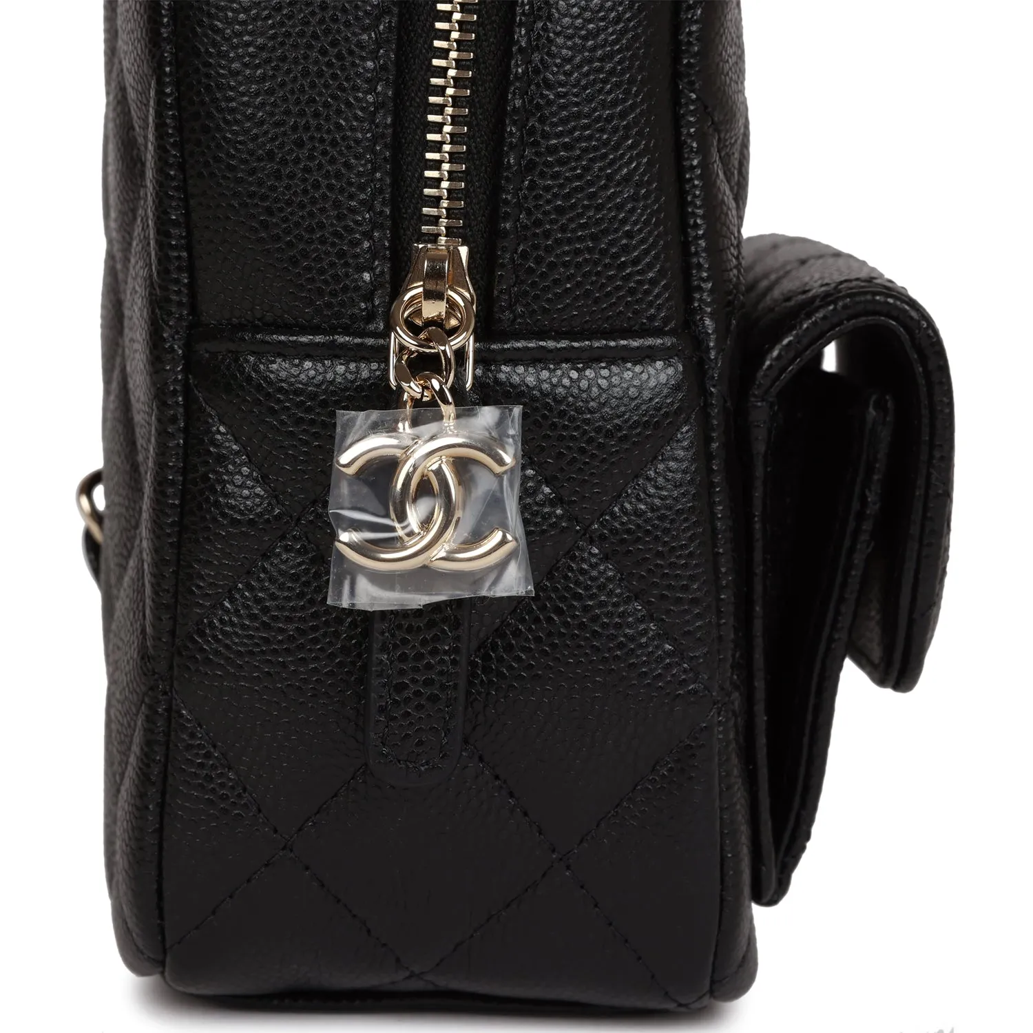 Chanel Mini Phone Holder Backpack Black Caviar Light Gold Hardware