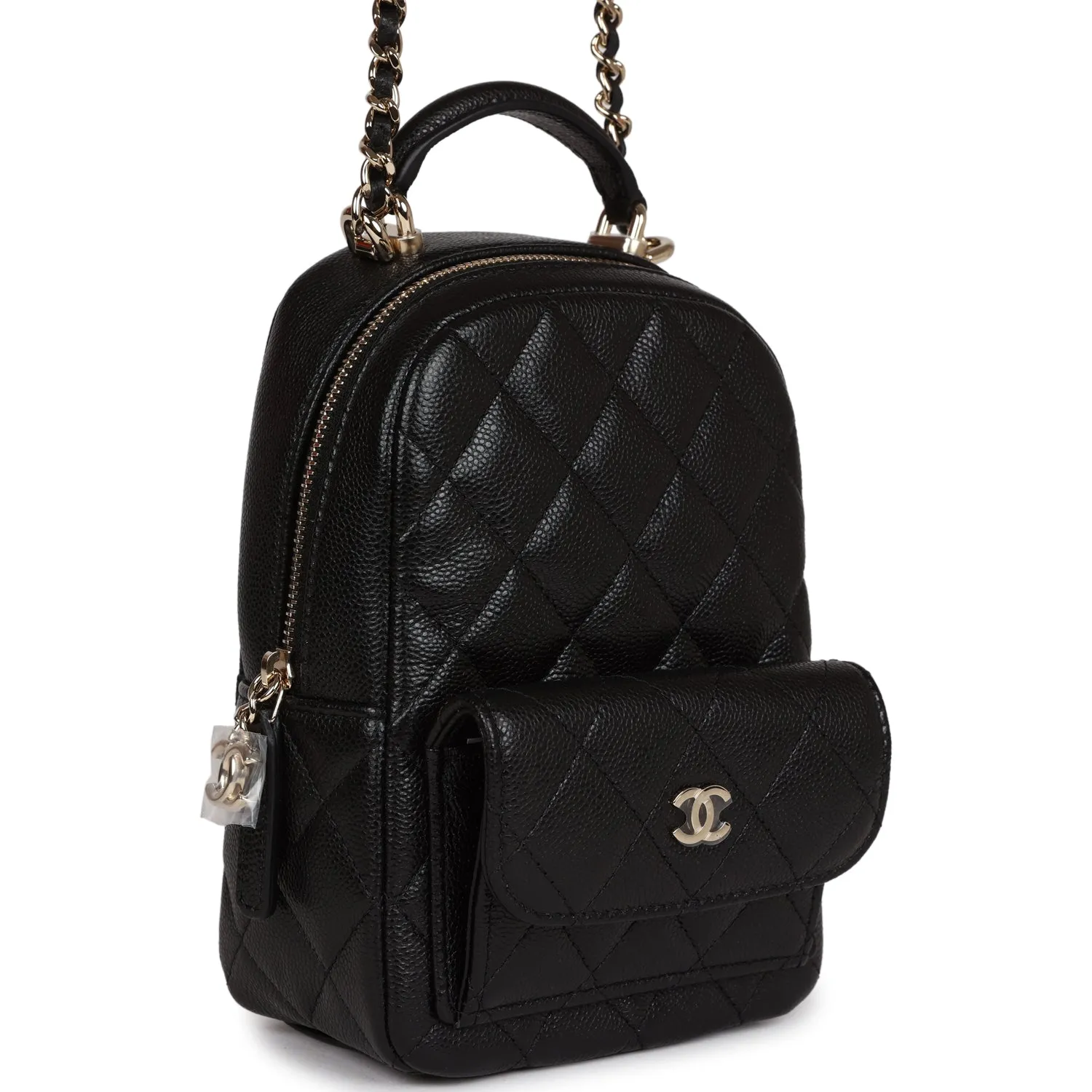 Chanel Mini Phone Holder Backpack Black Caviar Light Gold Hardware