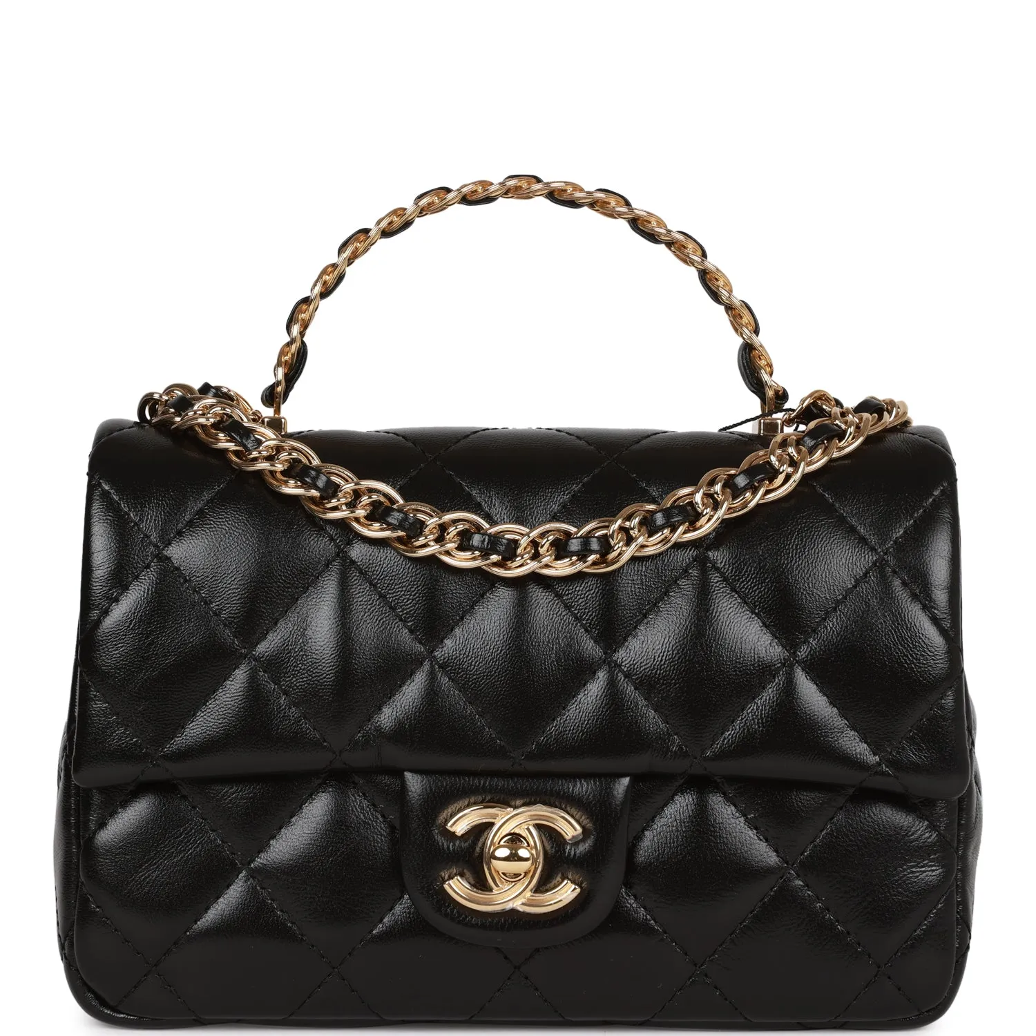 Chanel Mini Rectangular Flap with Top Handle Black Lambskin Gold Hardware