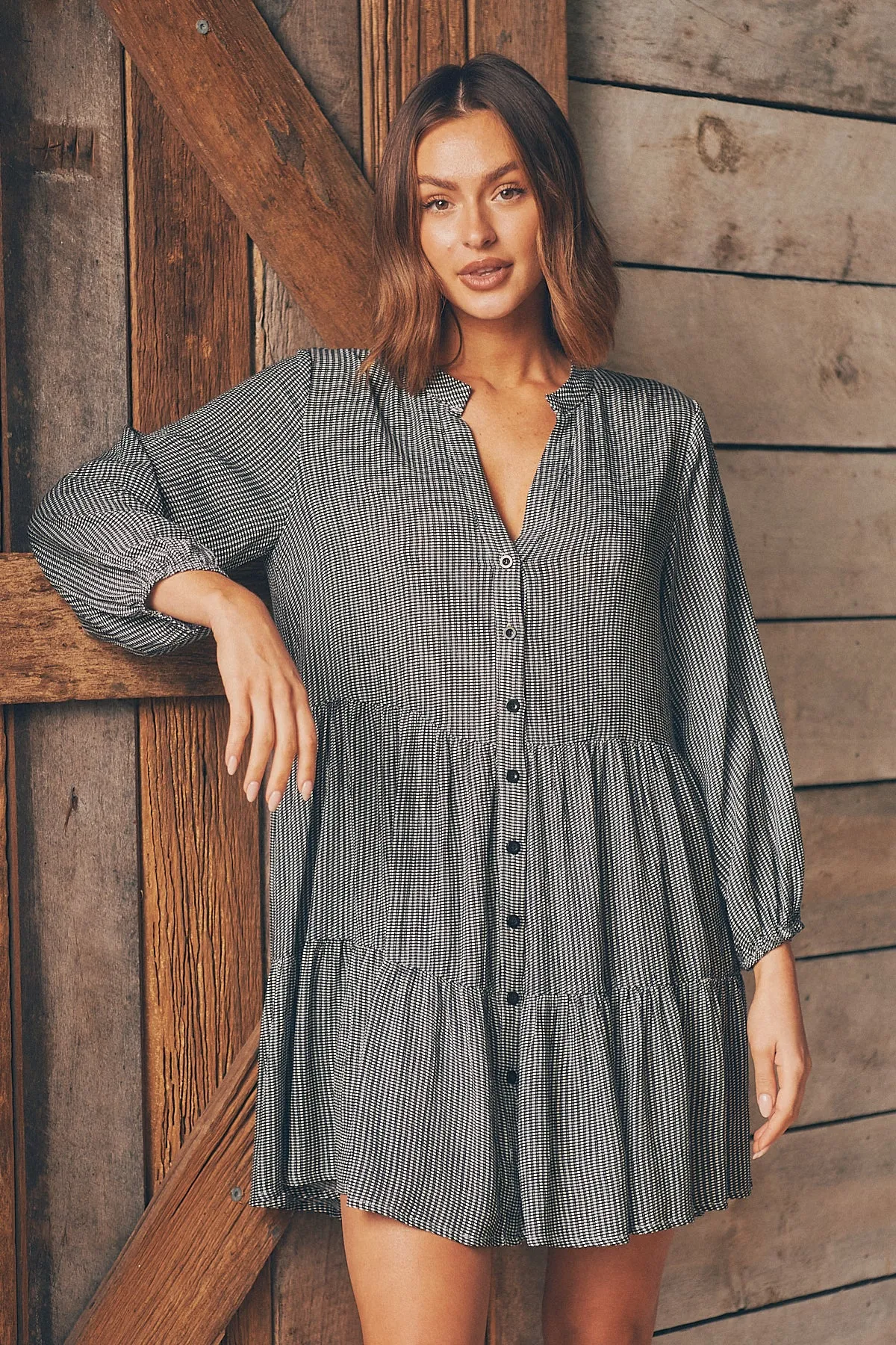 Clementine Long Sleeve Button Shirt Dress