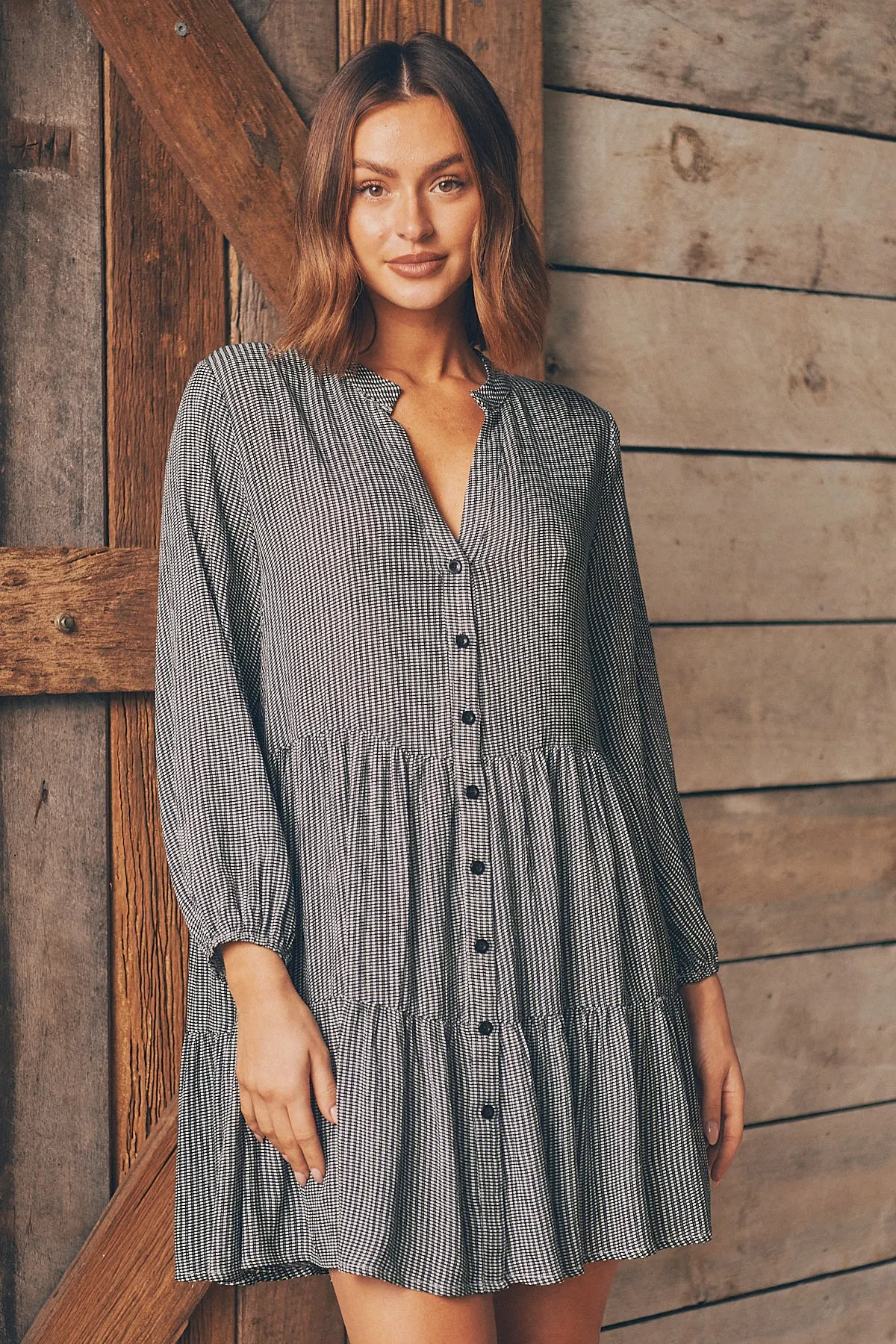 Clementine Long Sleeve Button Shirt Dress