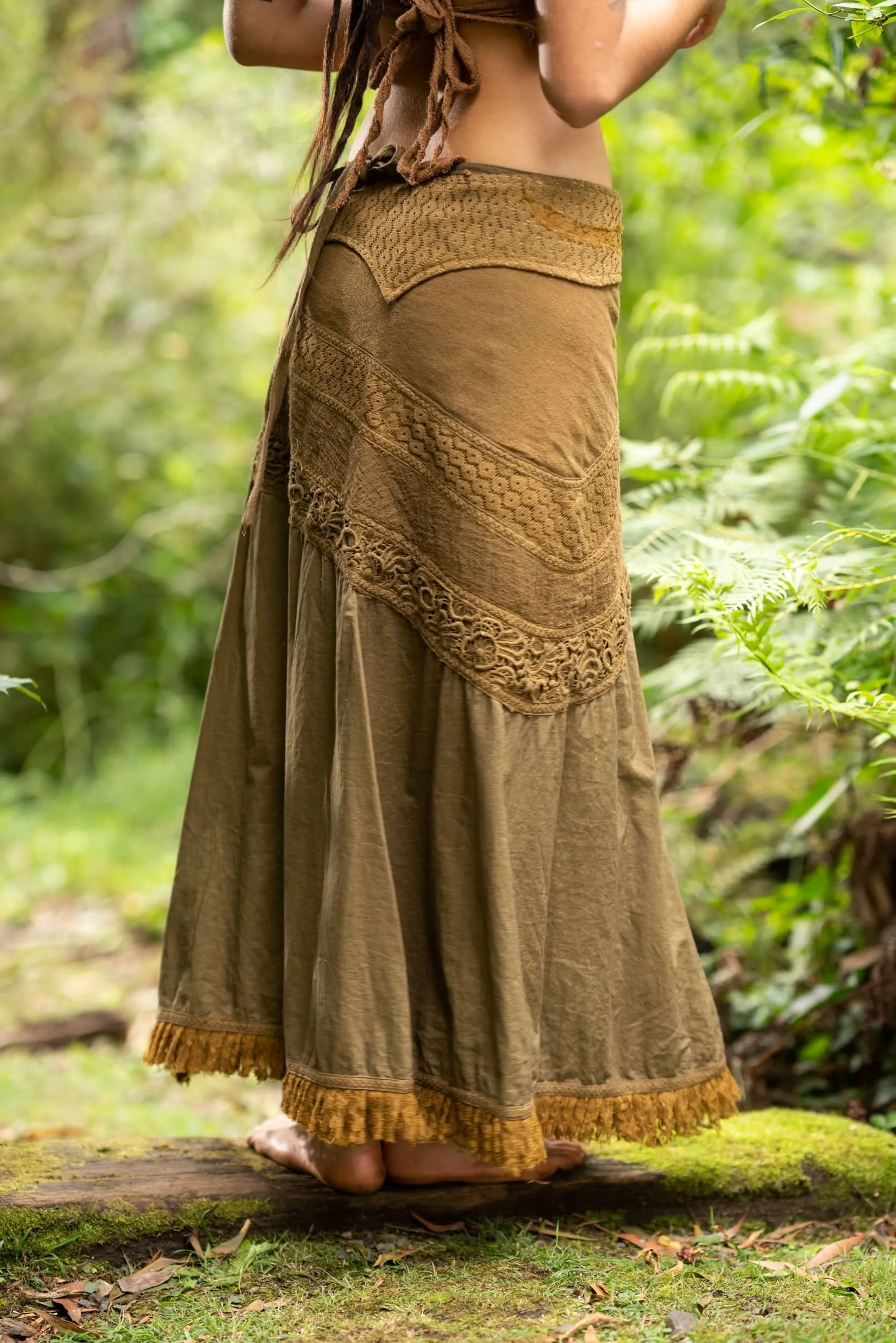 Crochet Patchwork Wrap Skirt - Khaki