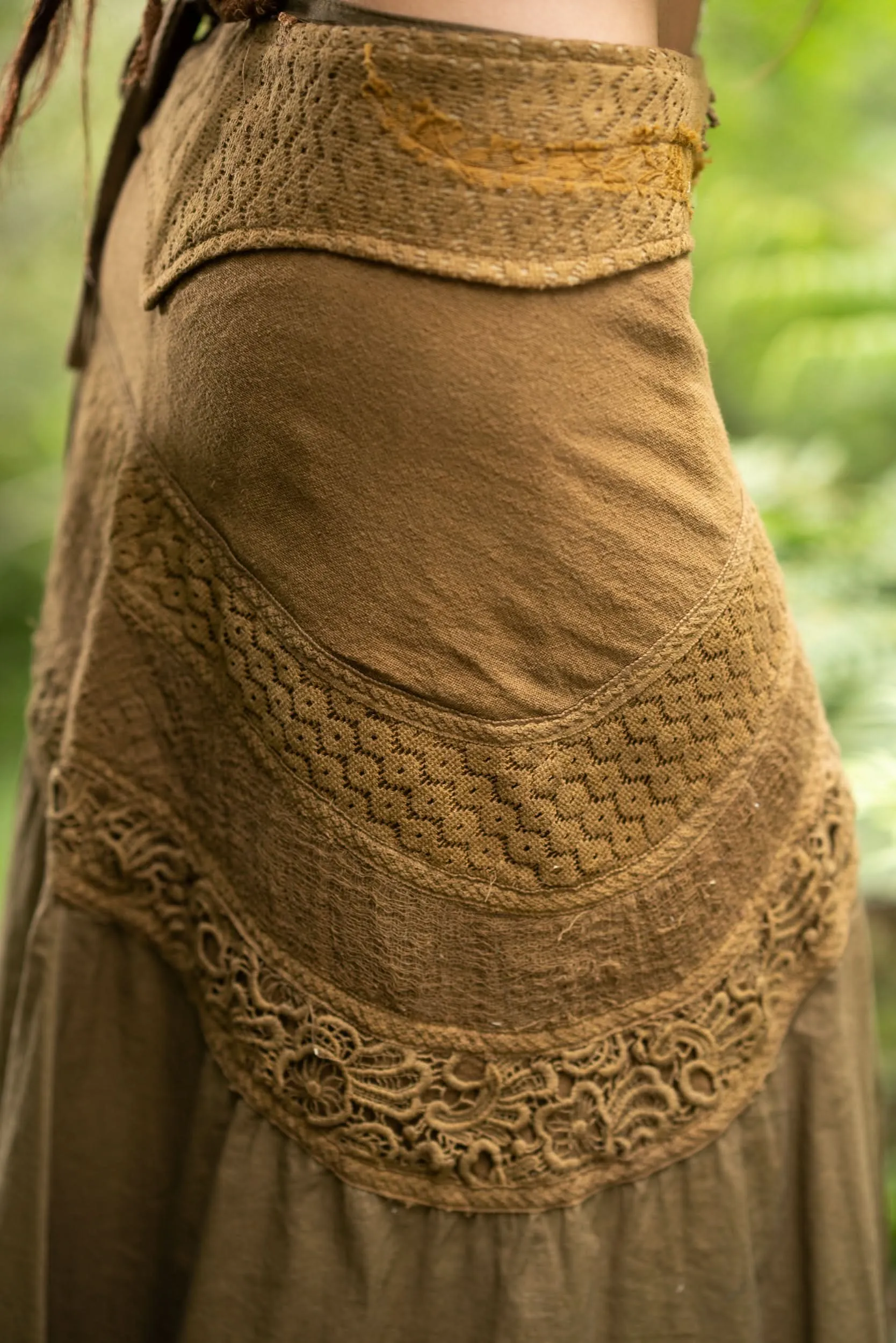 Crochet Patchwork Wrap Skirt - Khaki