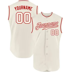 Custom Cream Cream-Red Authentic Sleeveless Baseball Jersey