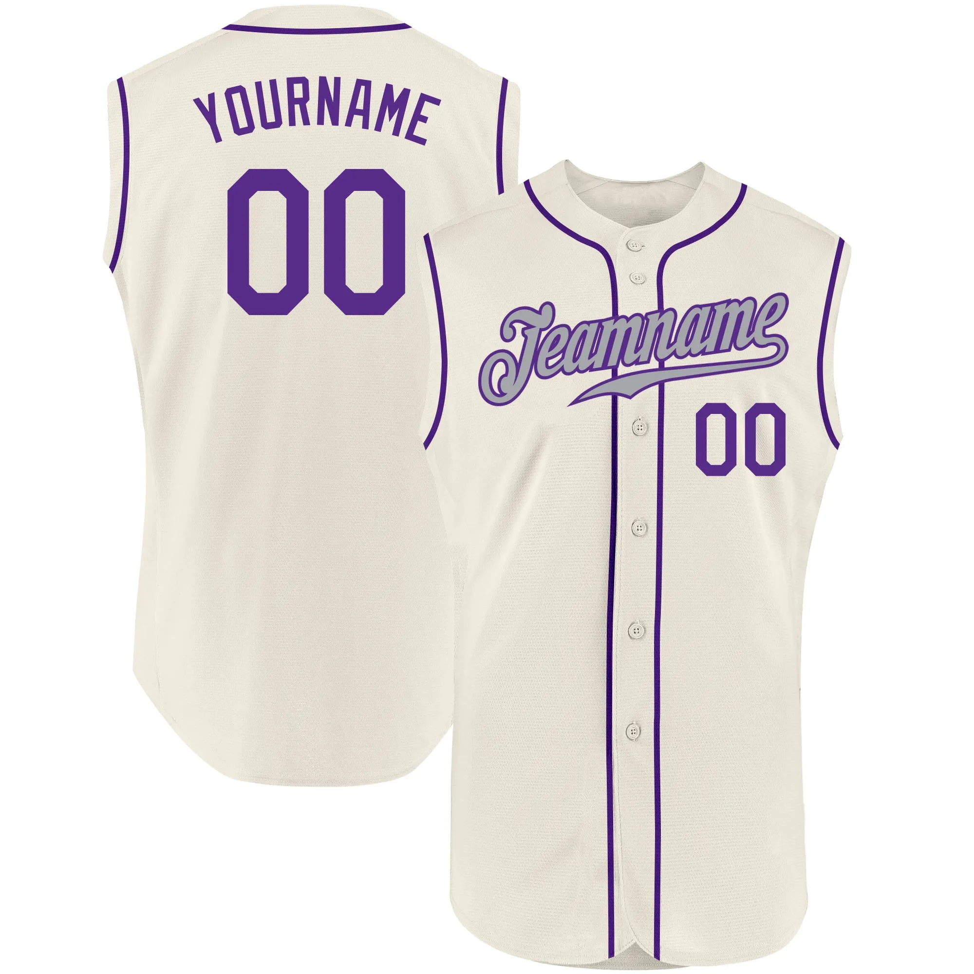 Custom Cream Purple-Gray Authentic Sleeveless Baseball Jersey