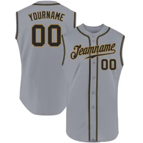 Custom Gray Black-Old Gold Authentic Sleeveless Baseball Jersey